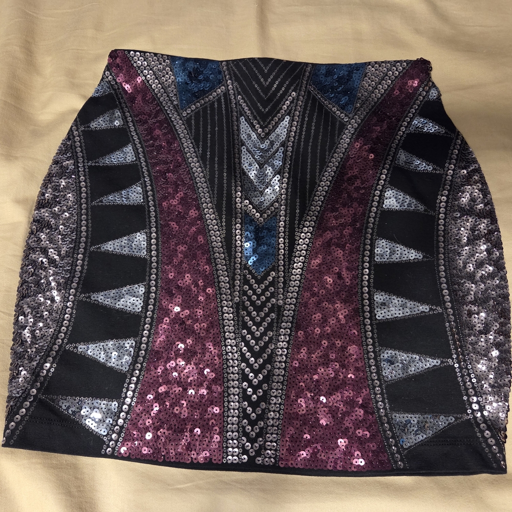 Express Black and Red Sequin Mini Skirt